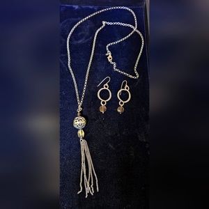 .925 Silver & Smokey Brown Quartz Earrings, Tassel Pendant & Necklace Silpada